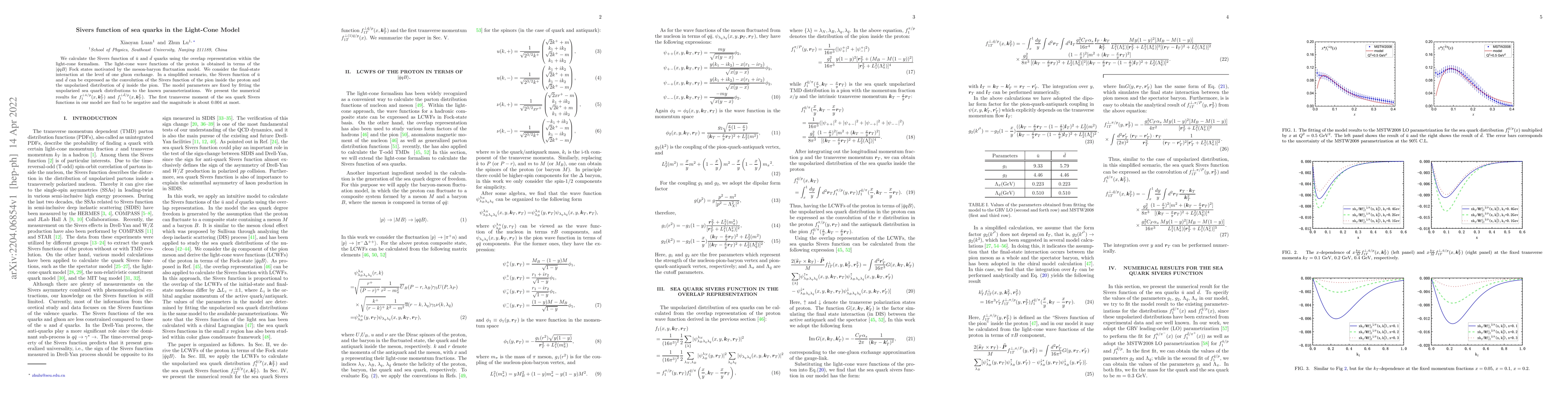 Thumbnail for Sivers function of sea quarks in the light-cone model
