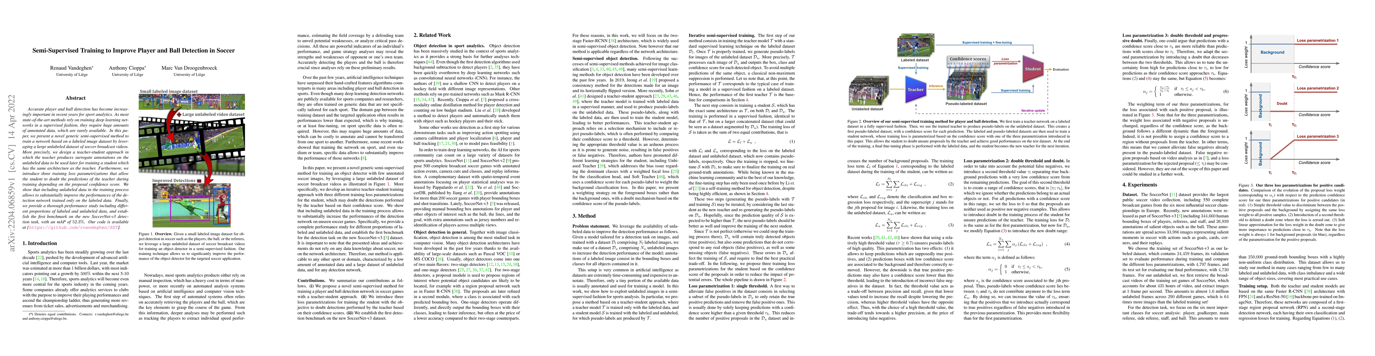 Thumbnail for Semi-Supervised Training to Improve Player and Ball Detection in Soccer