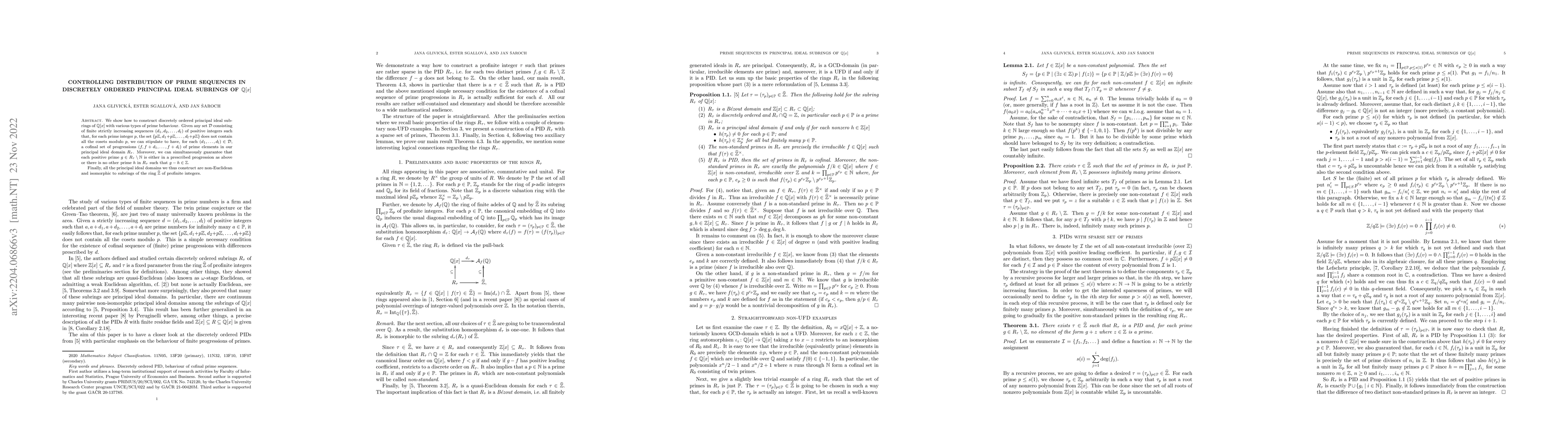 Thumbnail for Controlling distribution of prime sequences in discretely ordered
  principal ideal subrings of $\mathbb Q[x]$