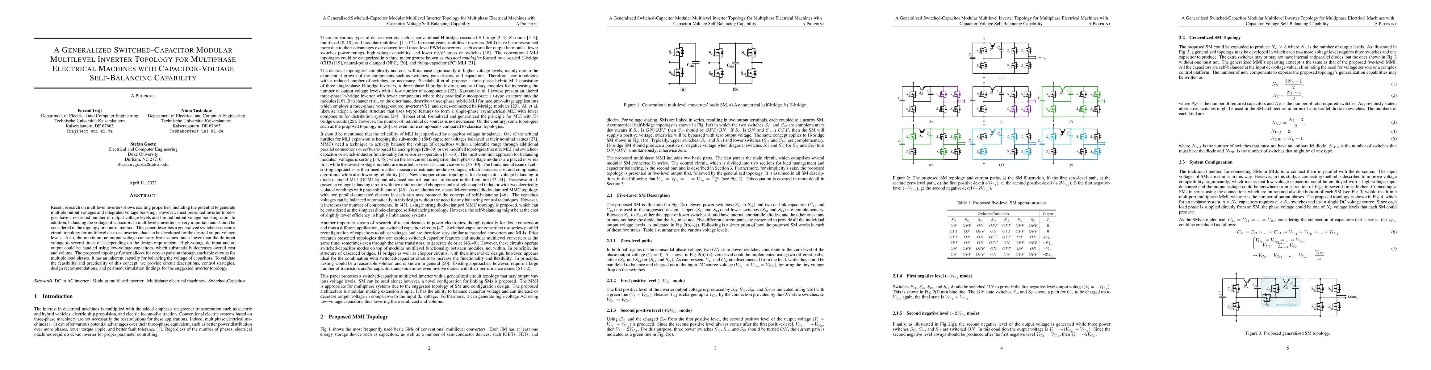 Thumbnail for A Generalized Switched-Capacitor Modular Multilevel Inverter Topology
  for Multiphase Electrical Machines with Capacitor-Voltage Self-Balancing
  Capability