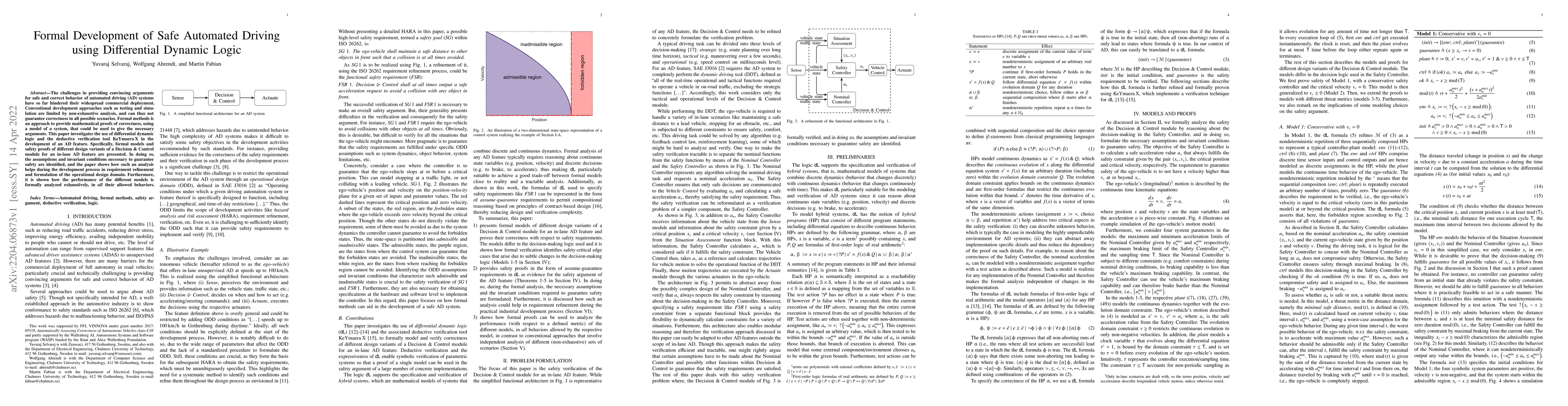 Thumbnail for Formal Development of Safe Automated Driving using Differential Dynamic
  Logic