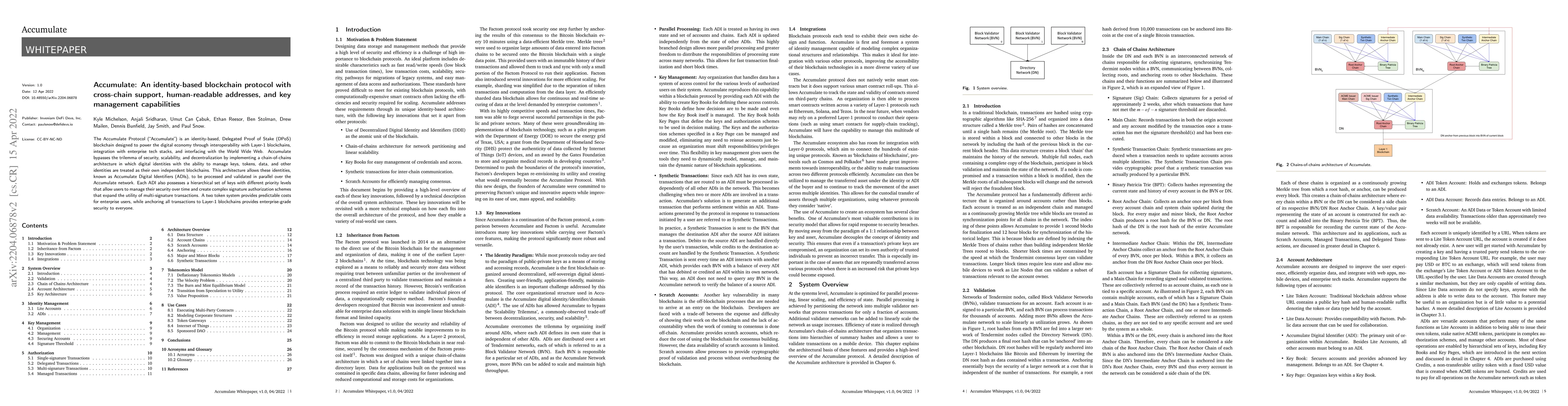 Thumbnail for Accumulate: An identity-based blockchain protocol with cross-chain
  support, human-readable addresses, and key management capabilities