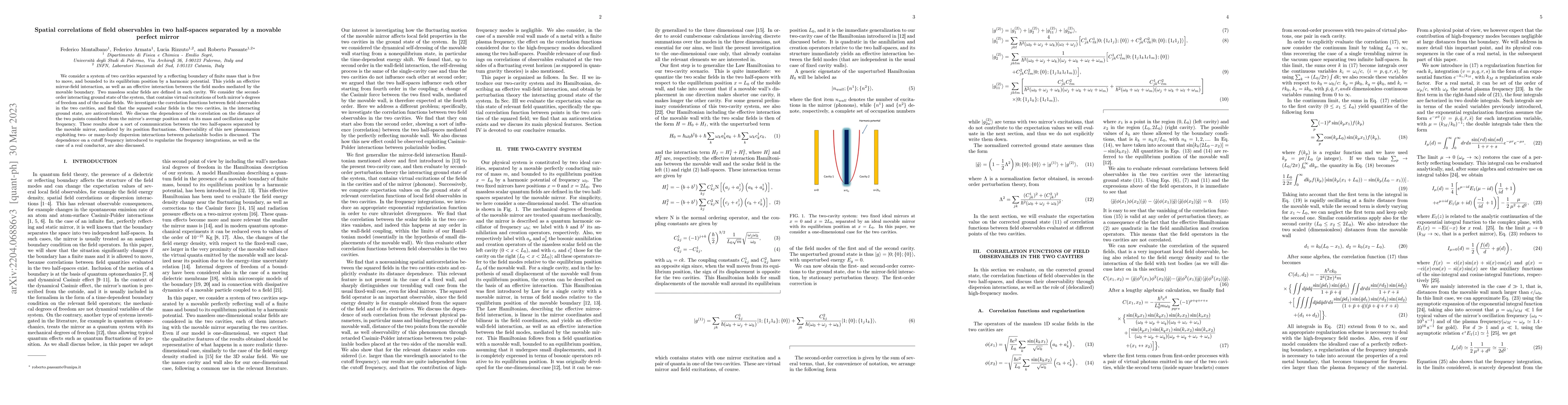 Thumbnail for Spatial correlations of field observables in two half-spaces separated
  by a movable perfect mirror