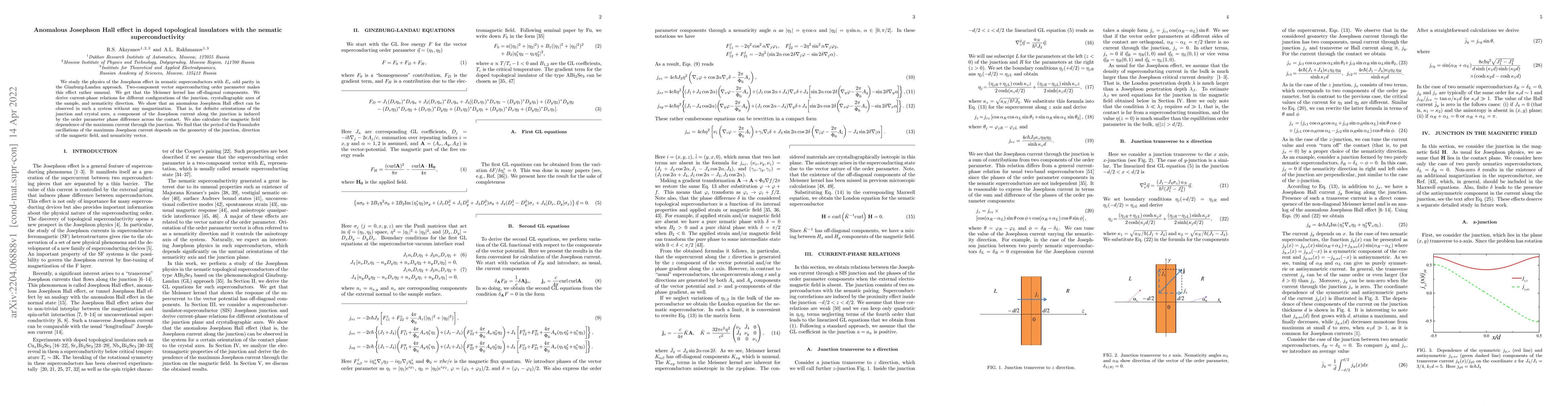 Thumbnail for Anomalous Josephson Hall effect in doped topological insulators with the
  nematic superconductivity