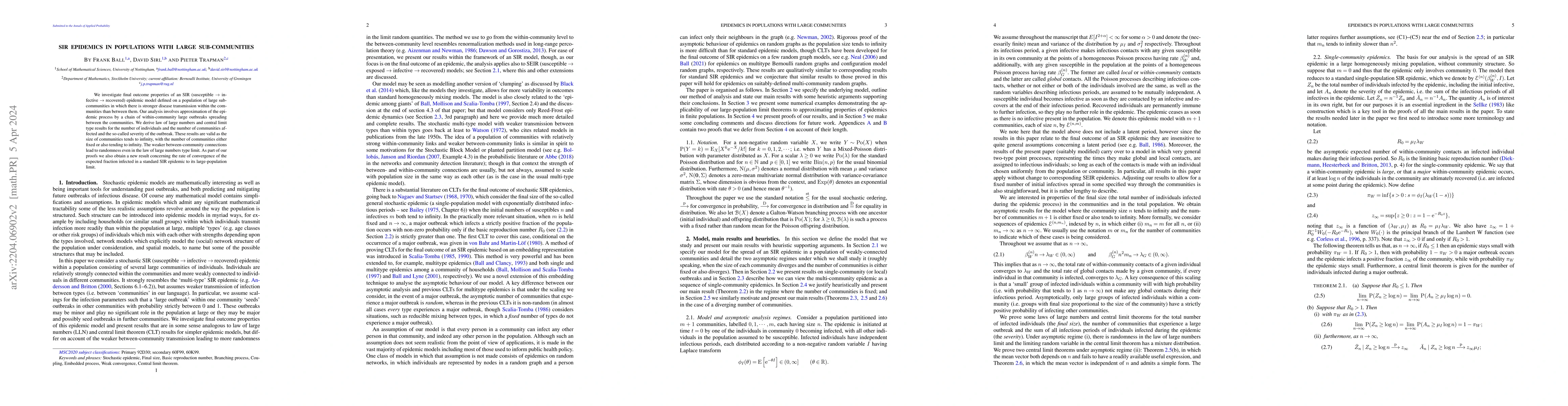 Thumbnail for SIR epidemics in populations with large sub-communities