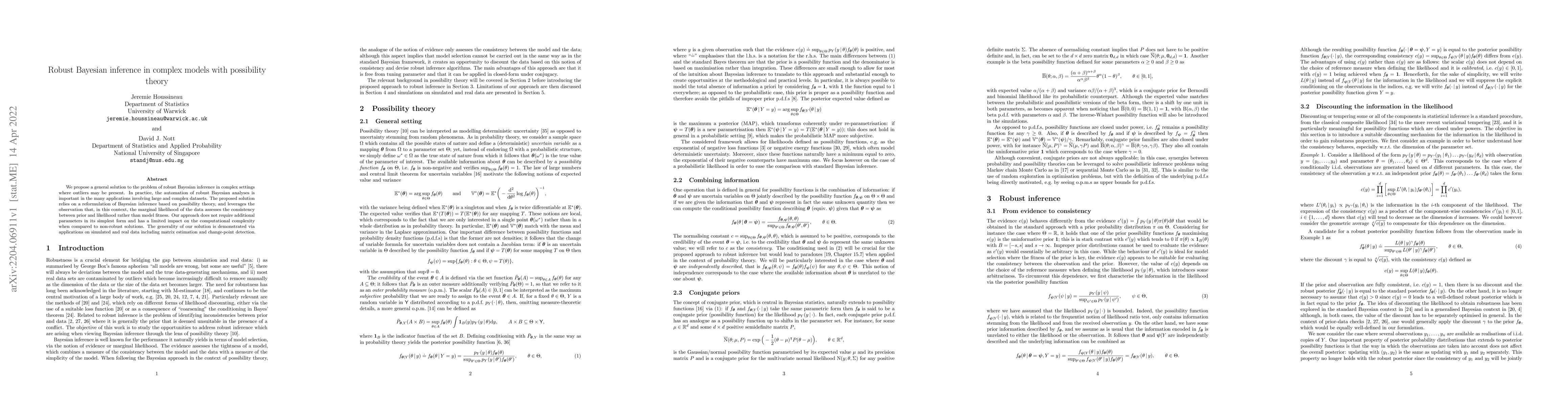 Thumbnail for Robust Bayesian inference in complex models with possibility theory