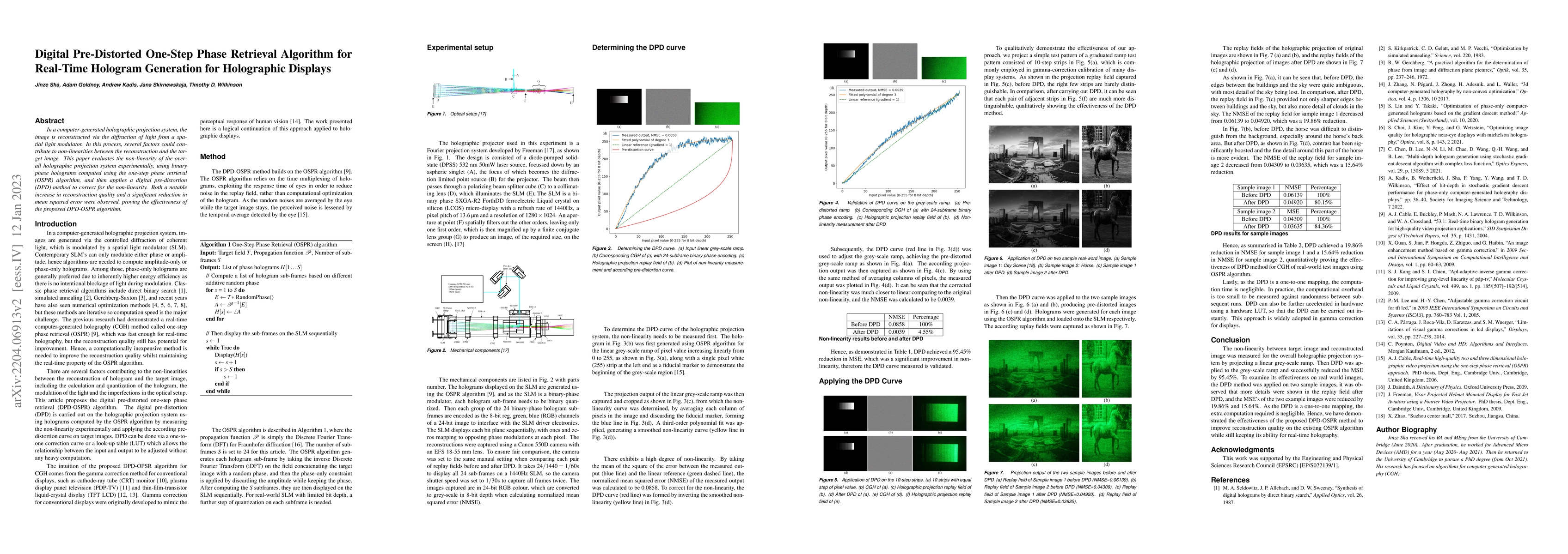 Thumbnail for Digital Pre-Distorted One-Step Phase Retrieval Algorithm for Real-Time
  Hologram Generation for Holographic Displays