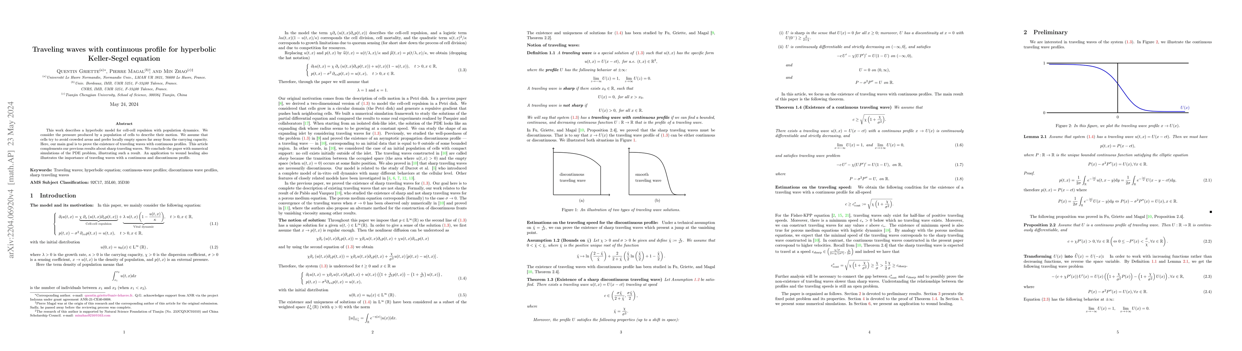 Thumbnail for Traveling waves with continuous profile for hyperbolic Keller-Segel
  equation