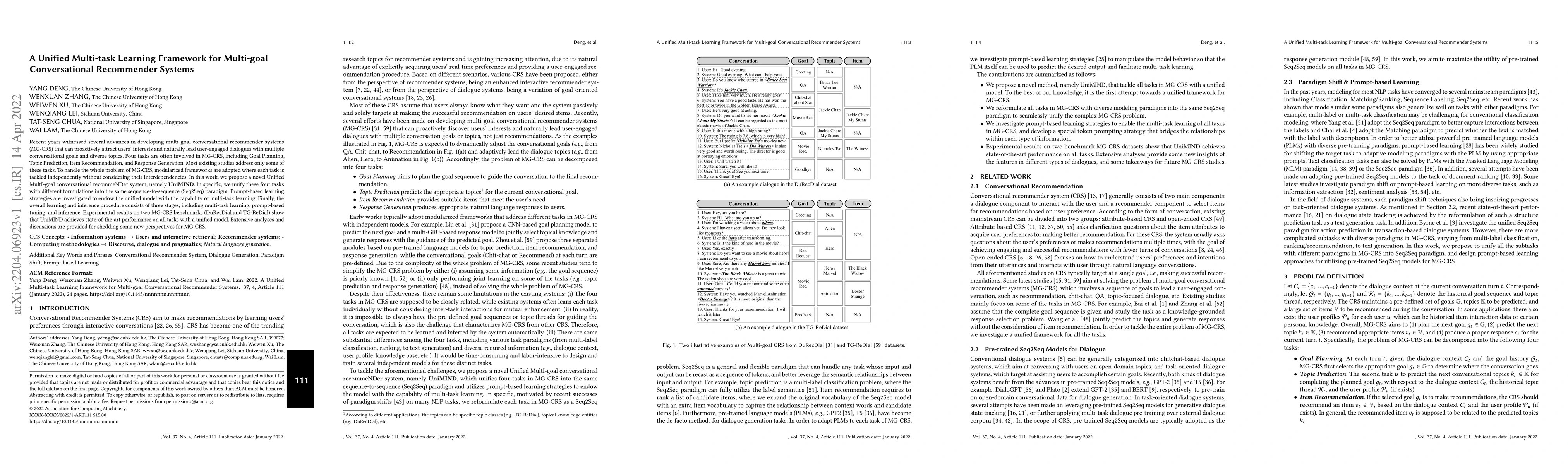 Thumbnail for A Unified Multi-task Learning Framework for Multi-goal Conversational
  Recommender Systems