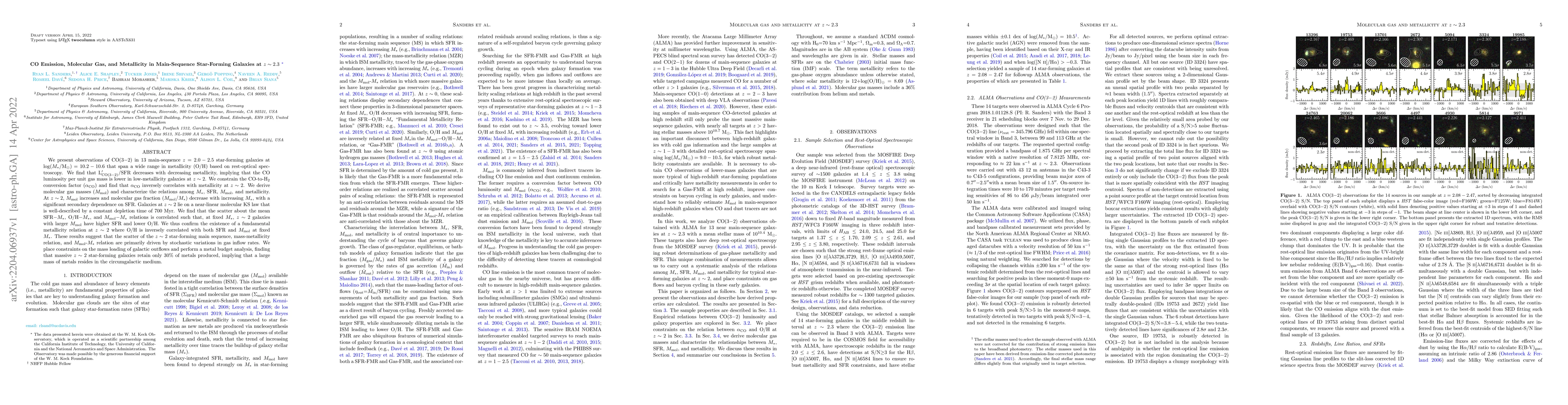 Thumbnail for CO Emission, Molecular Gas, and Metallicity in Main-Sequence
  Star-Forming Galaxies at $z\sim2.3$
