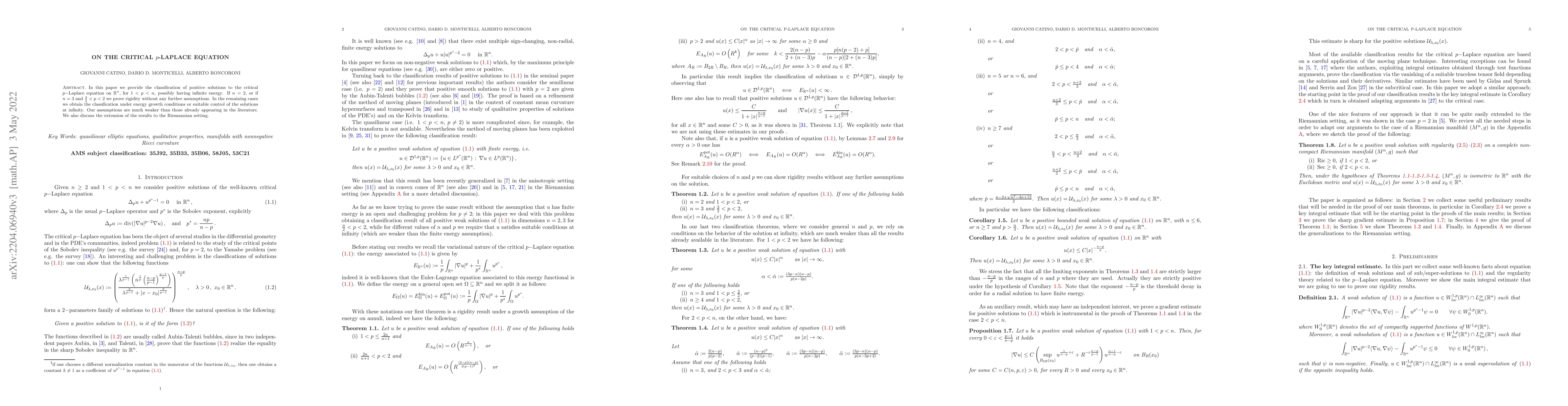Thumbnail for On the critical $p$-Laplace equation