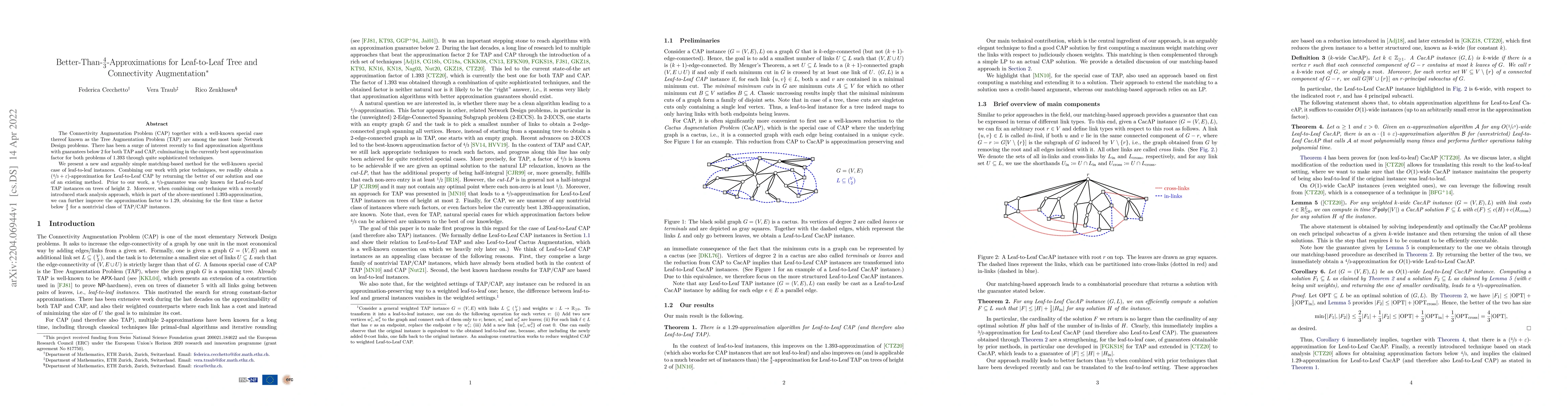 Thumbnail for Better-Than-$\frac{4}{3}$-Approximations for Leaf-to-Leaf Tree and
  Connectivity Augmentation