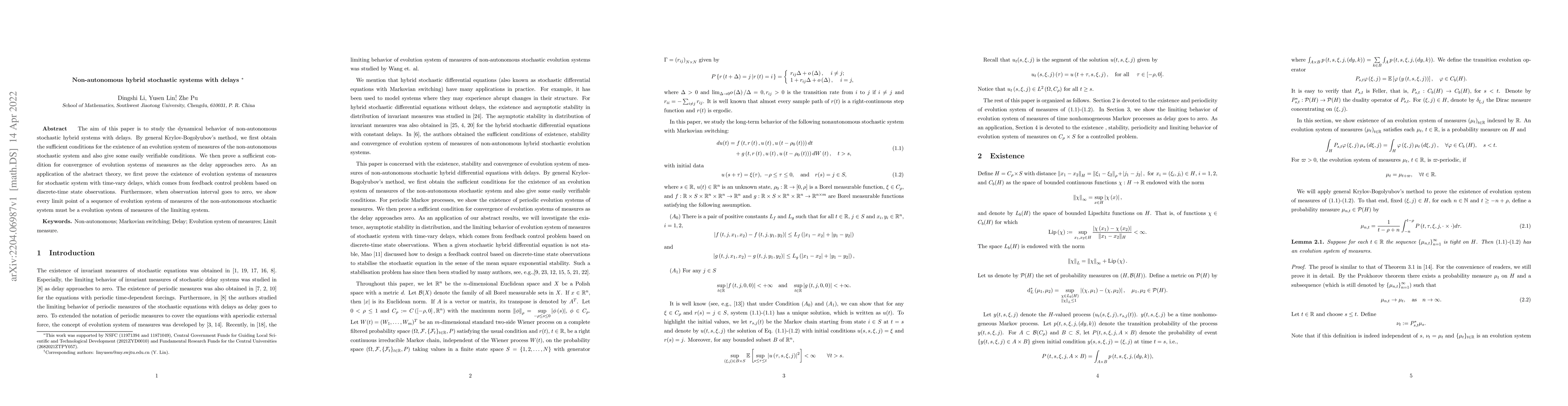 Thumbnail for Non-autonomous hybrid stochastic systems with delays