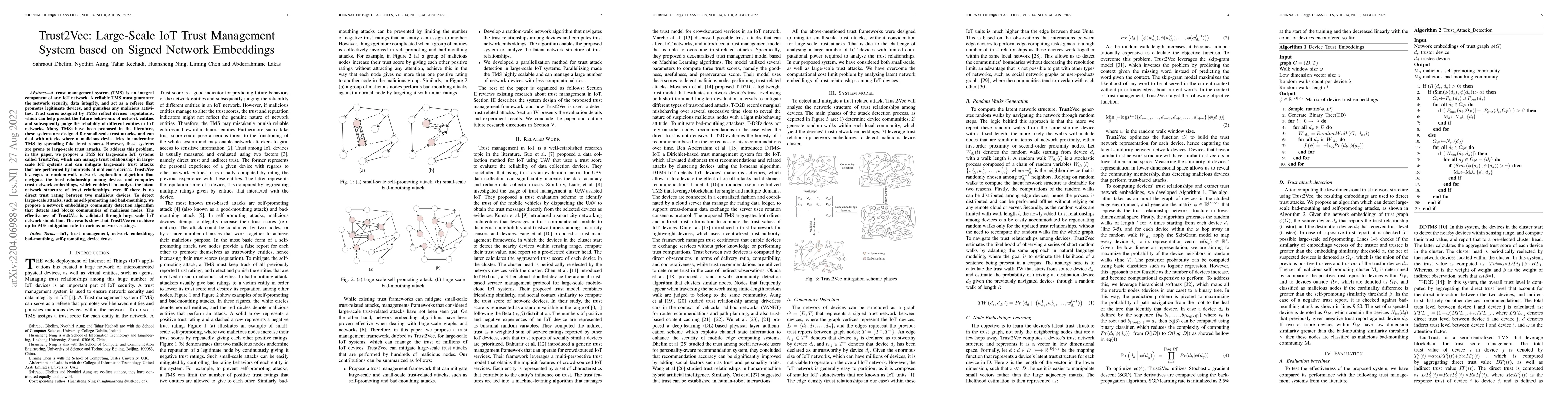 Thumbnail for Trust2Vec: Large-Scale IoT Trust Management System based on Signed
  Network Embeddings