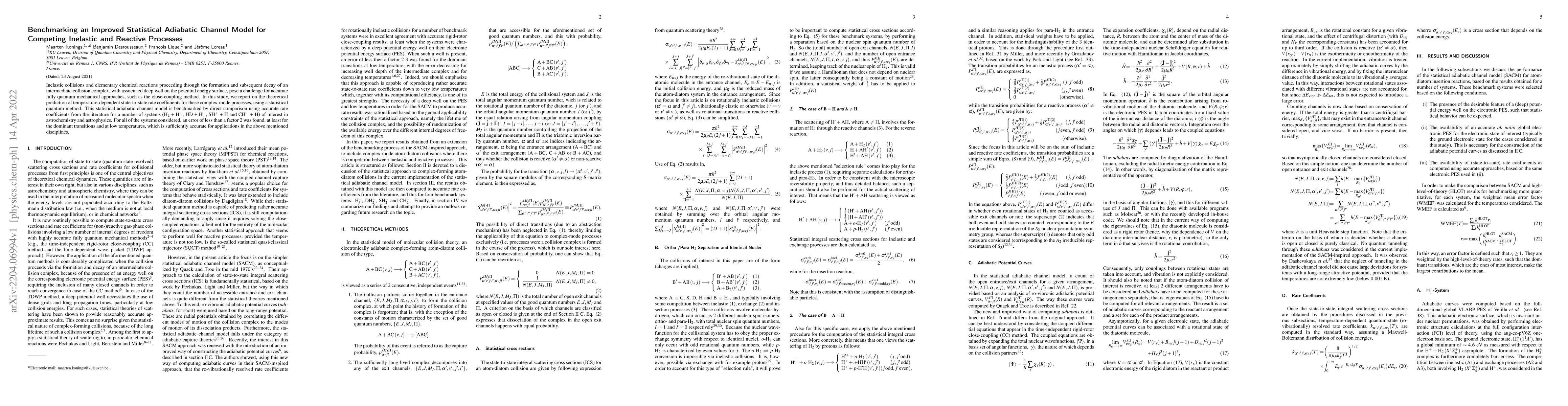 Thumbnail for Benchmarking an improved statistical adiabatic channel model for
  competing inelastic and reactive processes