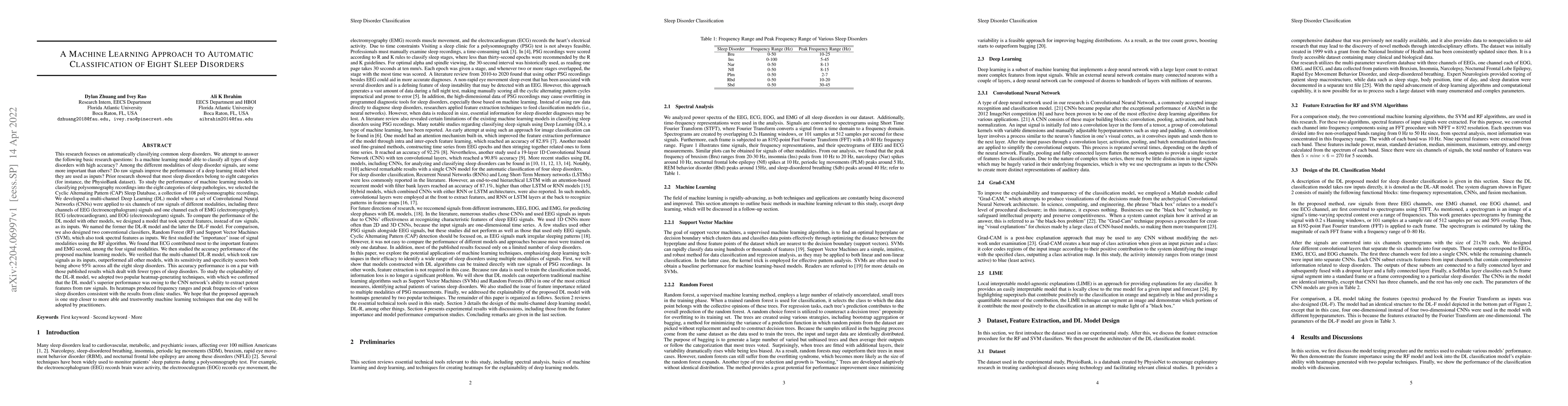 Thumbnail for A Machine Learning Approach to Automatic Classification of Eight Sleep
  Disorders