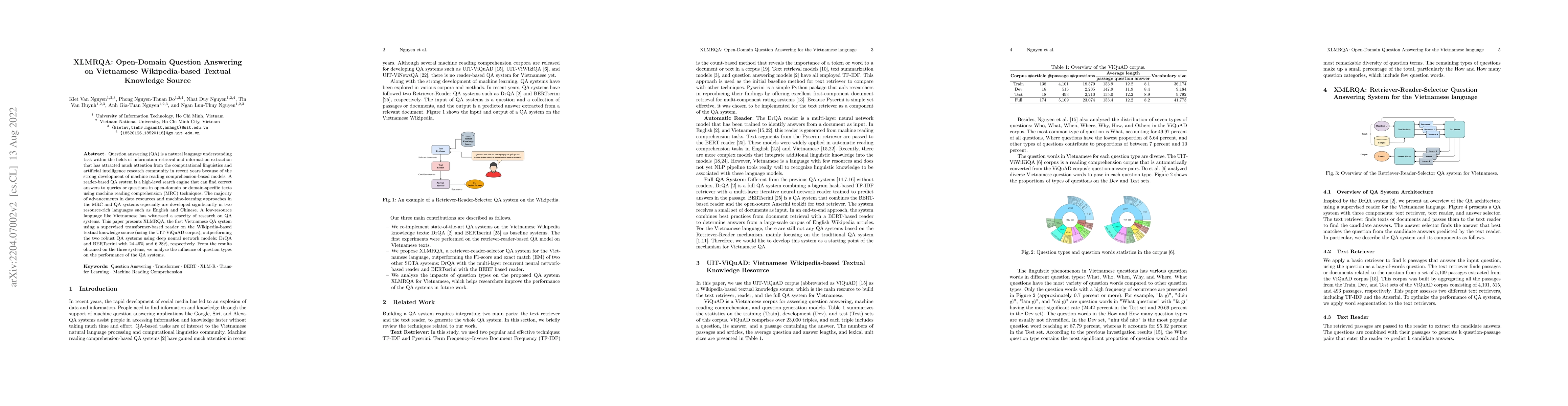 Thumbnail for XLMRQA: Open-Domain Question Answering on Vietnamese Wikipedia-based
  Textual Knowledge Source