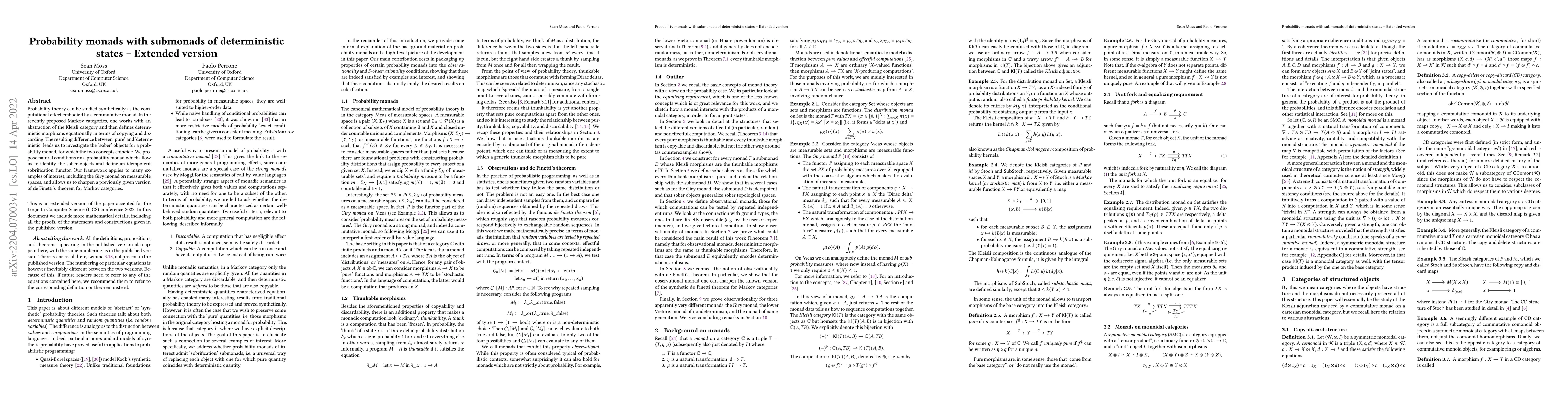 Thumbnail for Probability monads with submonads of deterministic states - Extended
  version