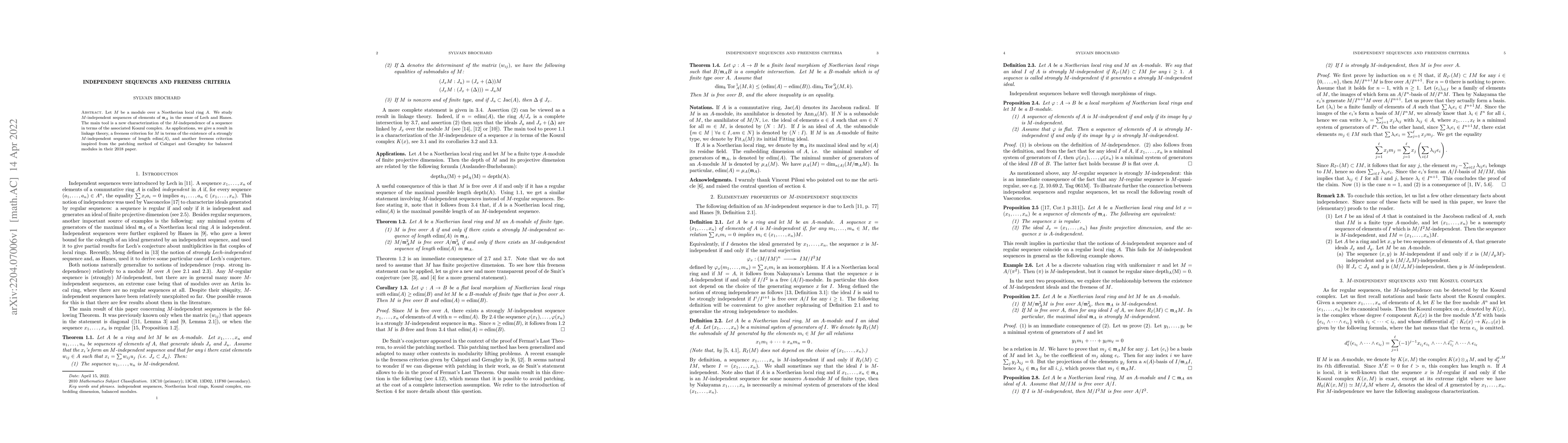 Thumbnail for Independent sequences and freeness criteria