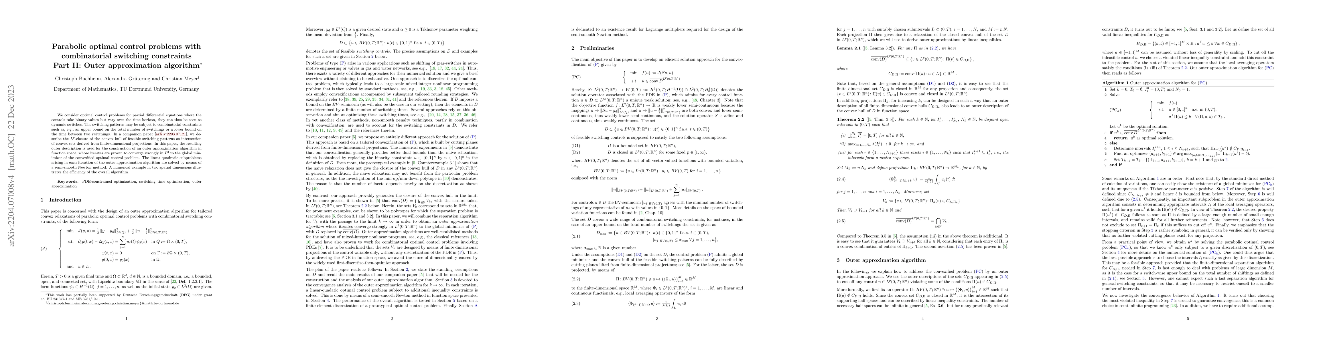 Thumbnail for Parabolic optimal control problems with combinatorial switching
  constraints -- Part II: Outer approximation algorithm