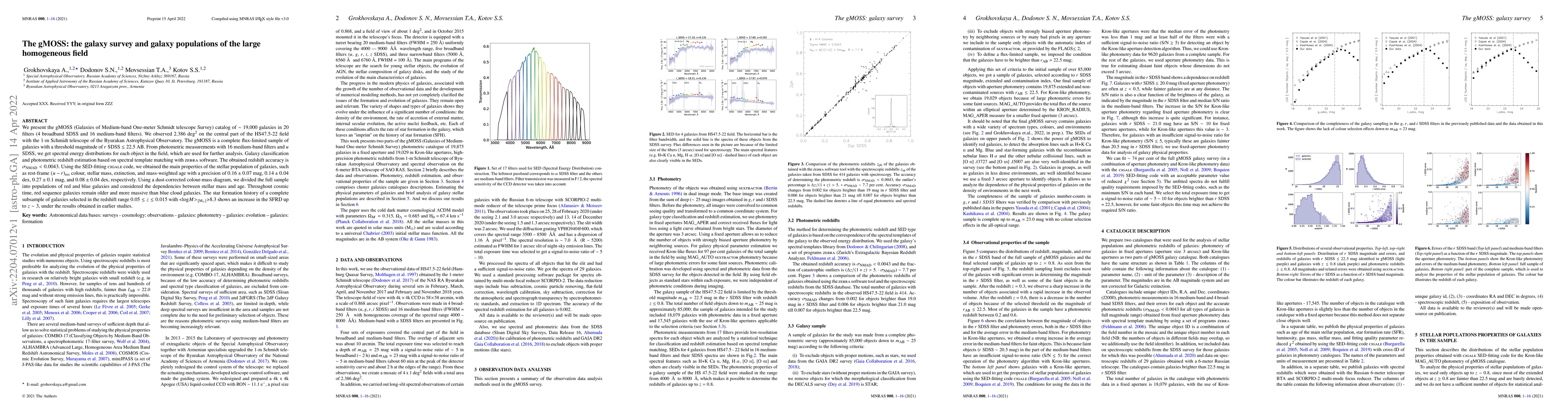 Thumbnail for The gMOSS: the galaxy survey and galaxy populations of the large
  homogeneous field
