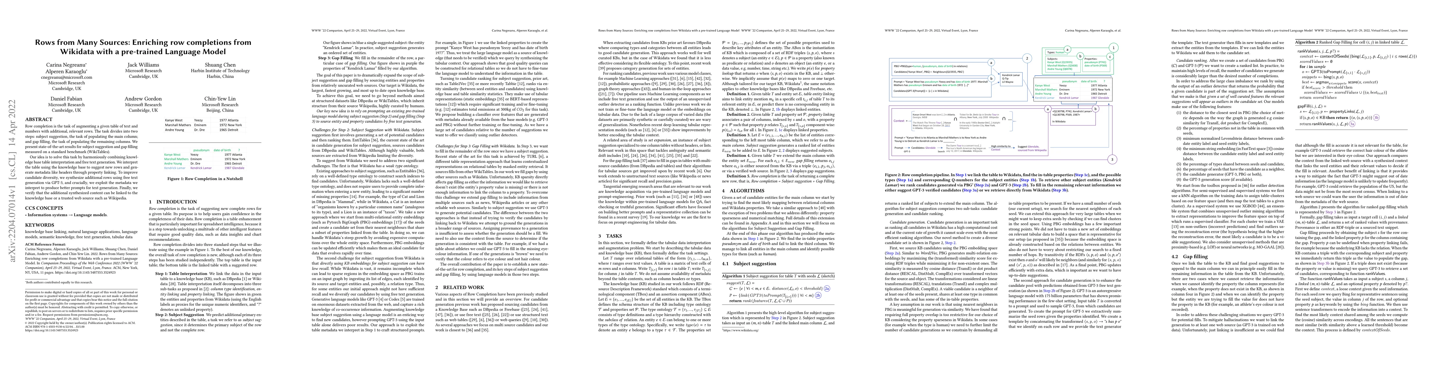 Thumbnail for Rows from Many Sources: Enriching row completions from Wikidata with a
  pre-trained Language Model