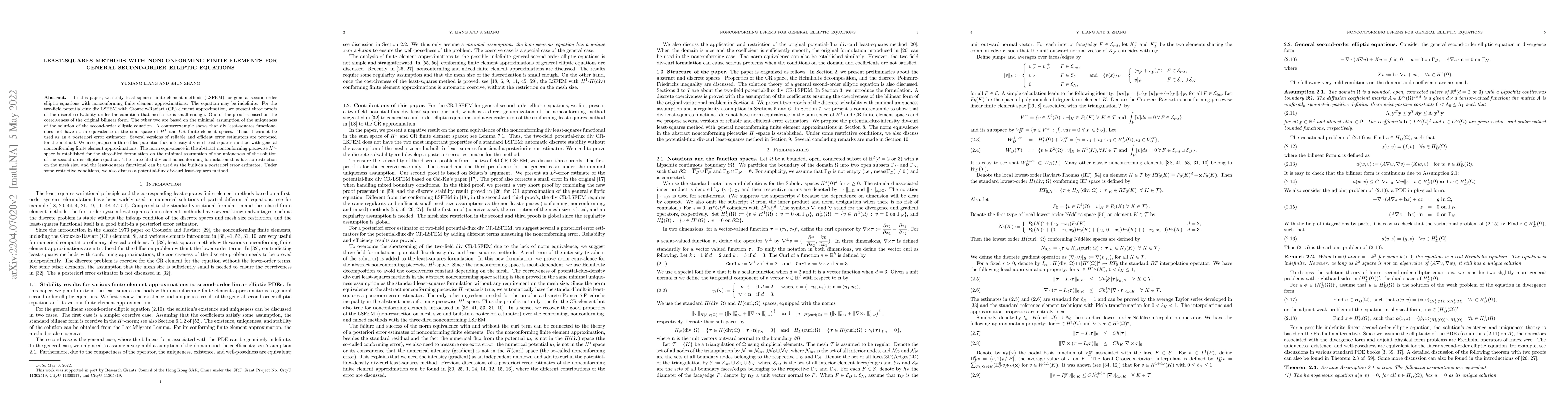 Thumbnail for Least-Squares Methods with Nonconforming Finite Elements for General
  Second-Order Elliptic Equations