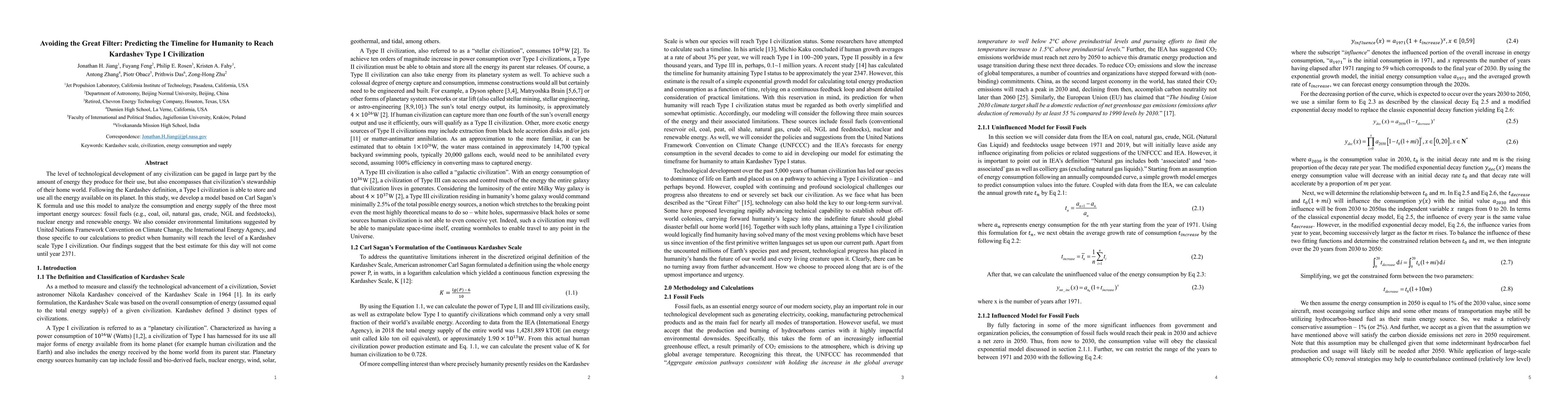 Thumbnail for Avoiding the Great Filter: Predicting the Timeline for Humanity to Reach
  Kardashev Type I Civilization