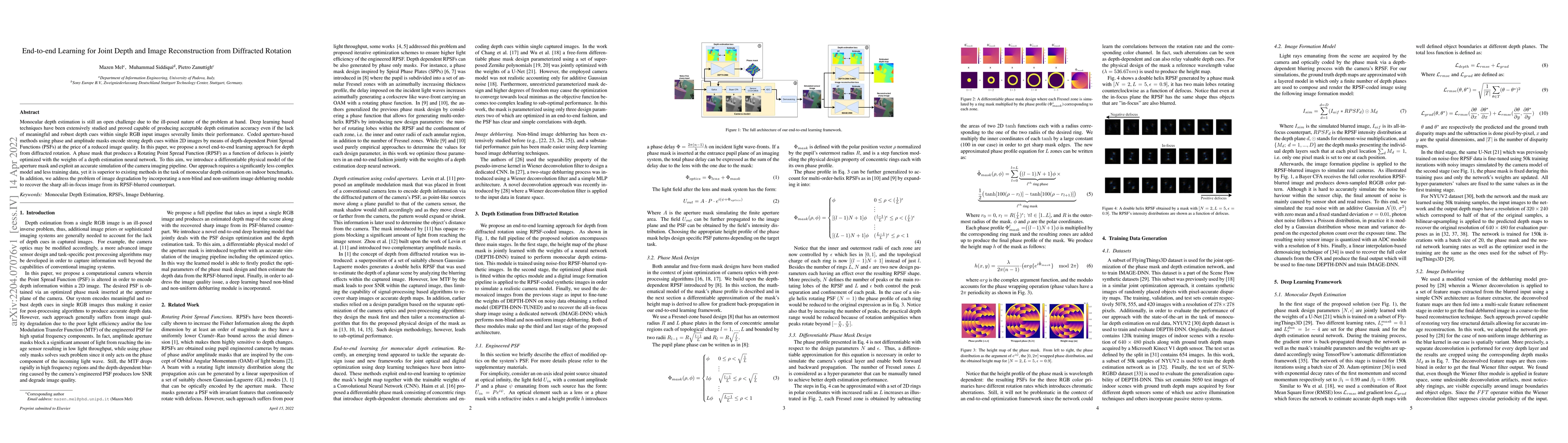 Thumbnail for End-to-end Learning for Joint Depth and Image Reconstruction from
  Diffracted Rotation