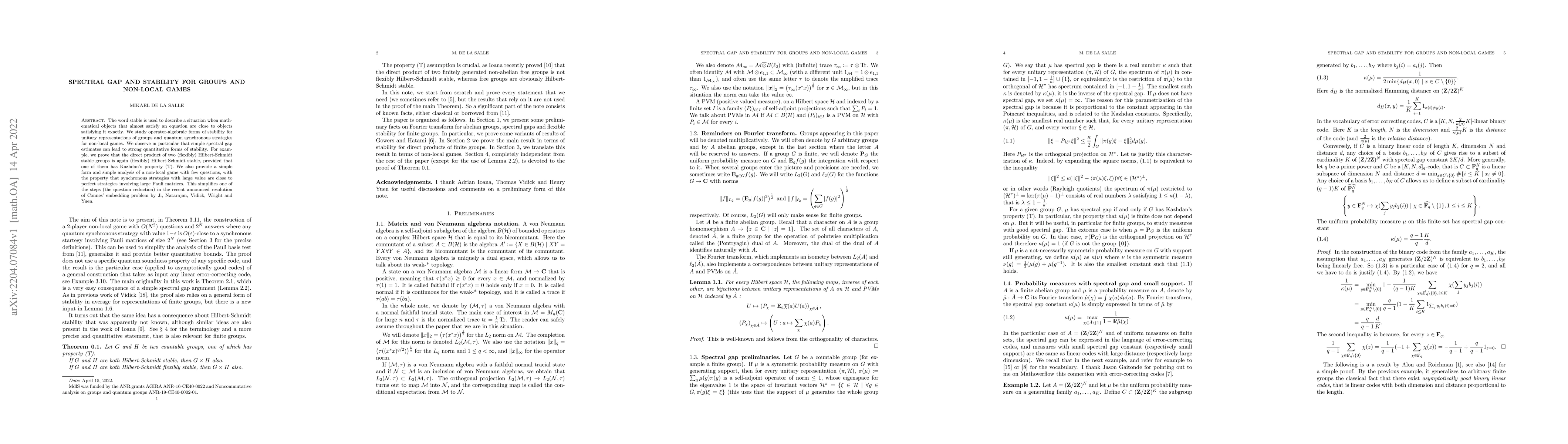 Thumbnail for Spectral gap and stability for groups and non-local games