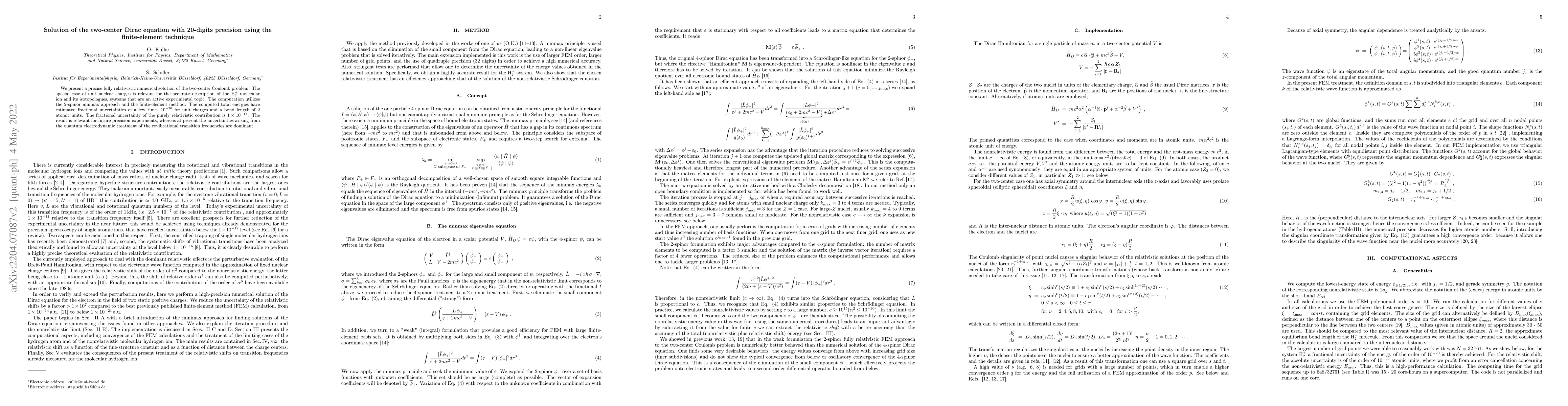 Thumbnail for Solution of the two-center Dirac equation with 20 digits precision using
  the finite-element technique