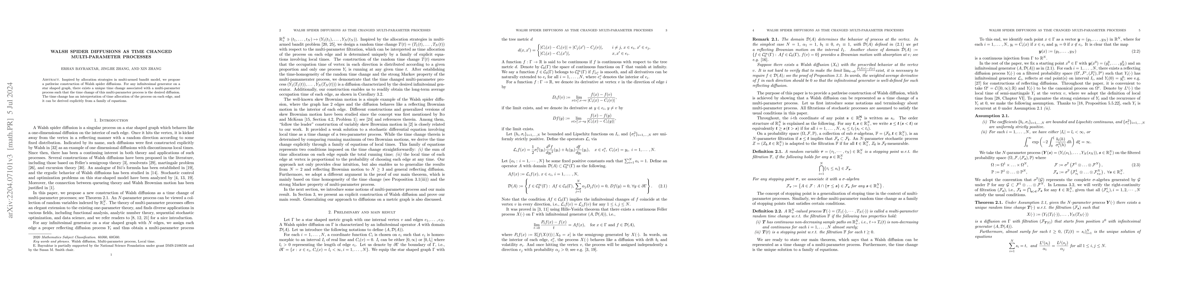 Thumbnail for Walsh Diffusions as Time Changed Multi-parameter Processes