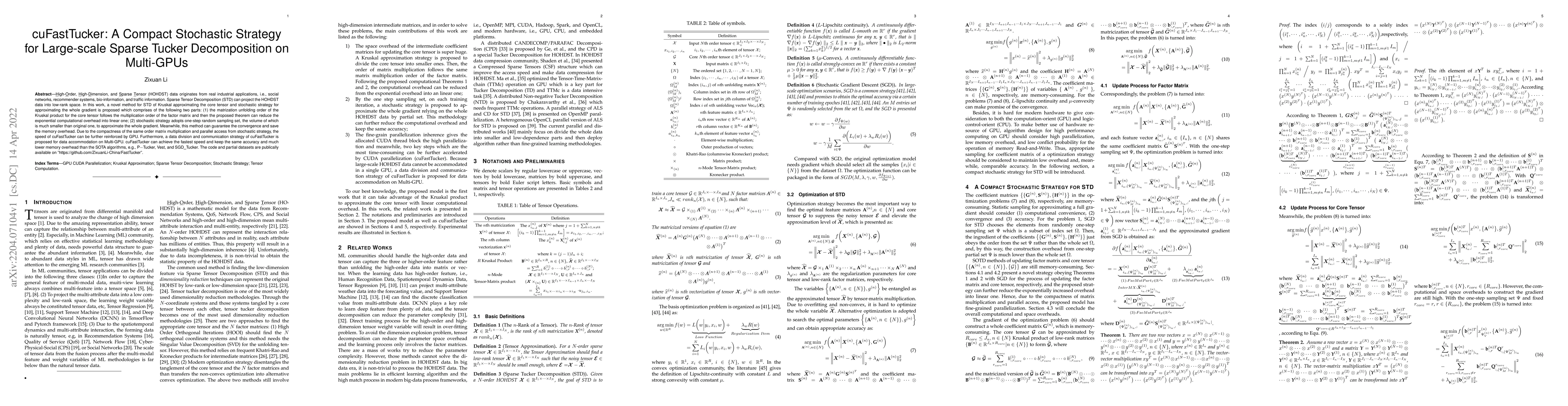 Thumbnail for cu_FastTucker: A Faster and Stabler Stochastic Optimization for Parallel
  Sparse Tucker Decomposition on Multi-GPUs