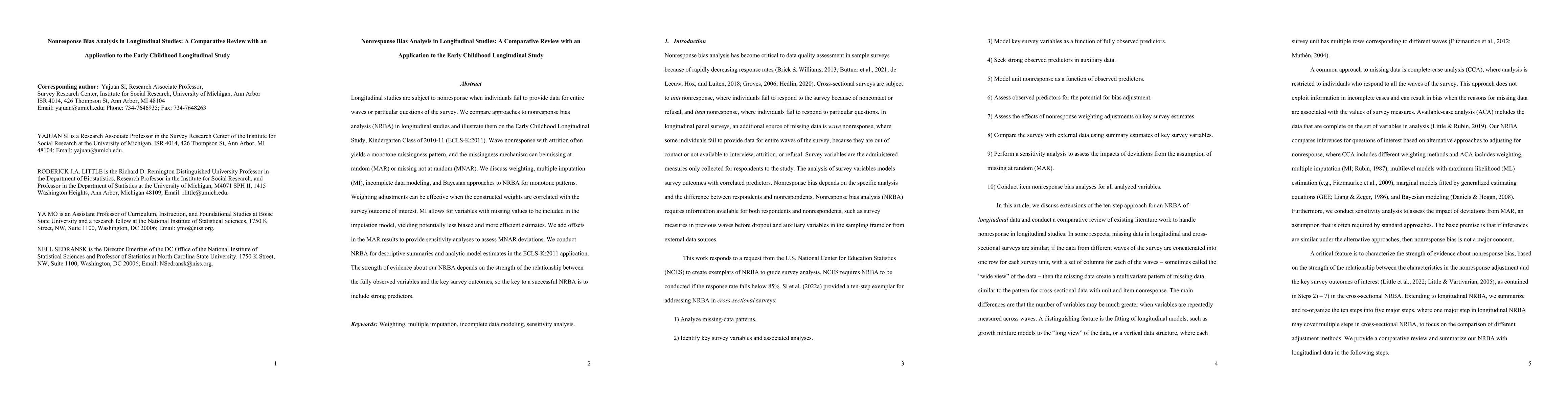 Thumbnail for Nonresponse Bias Analysis in Longitudinal Studies: A Comparative Review
  with an Application to the Early Childhood Longitudinal Study