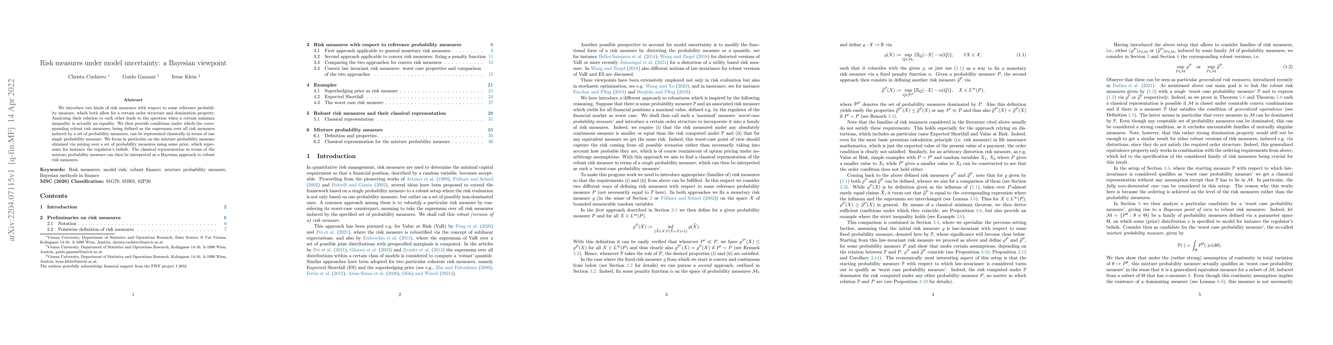 Thumbnail for Risk measures under model uncertainty: a Bayesian viewpoint