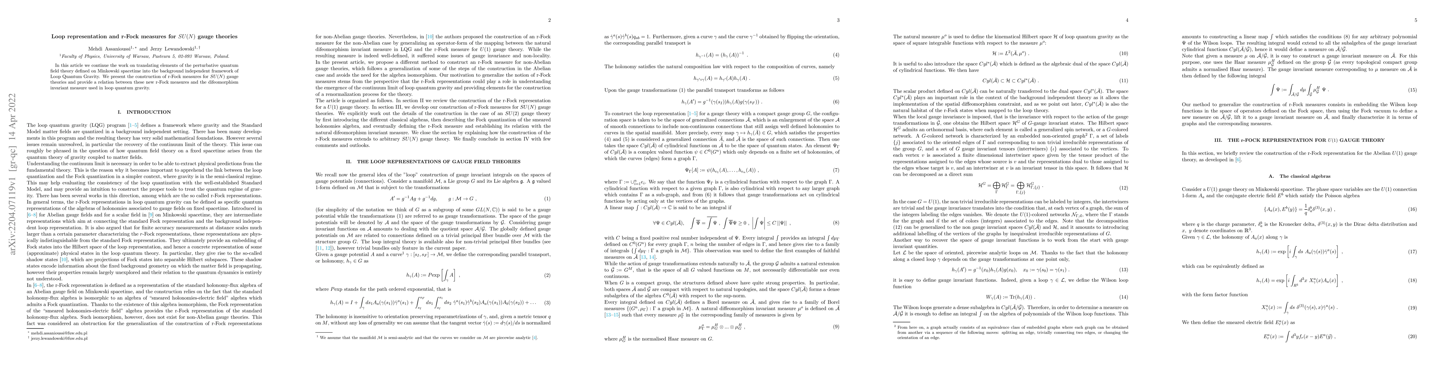 Thumbnail for Loop representation and r-Fock measures for $SU(N)$ gauge theories