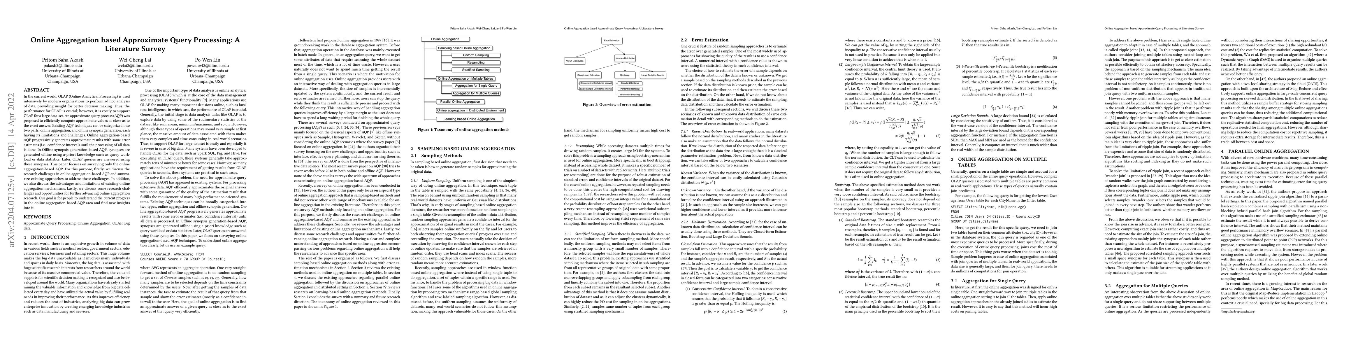 Thumbnail for Online Aggregation based Approximate Query Processing: A Literature
  Survey