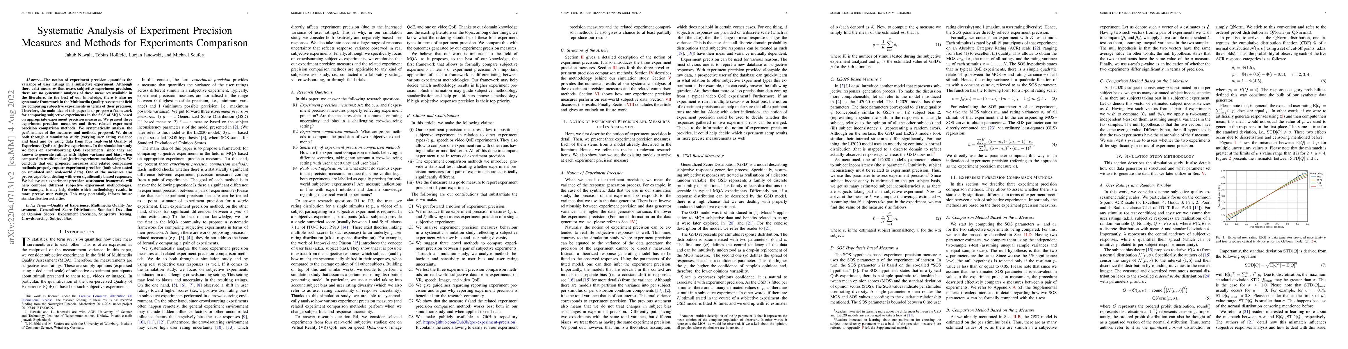 Thumbnail for Systematic Analysis of Experiment Precision Measures and Methods for
  Experiments Comparison