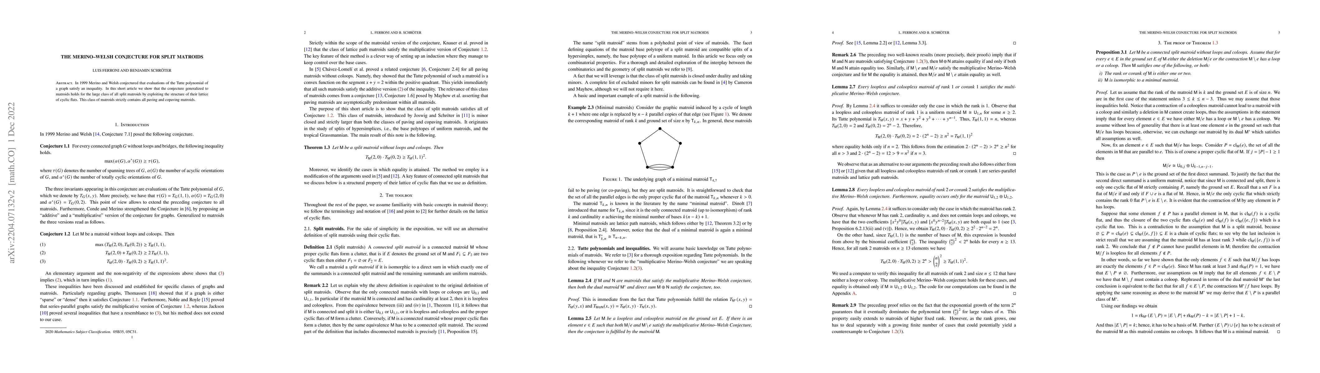 Thumbnail for The Merino--Welsh conjecture for split matroids