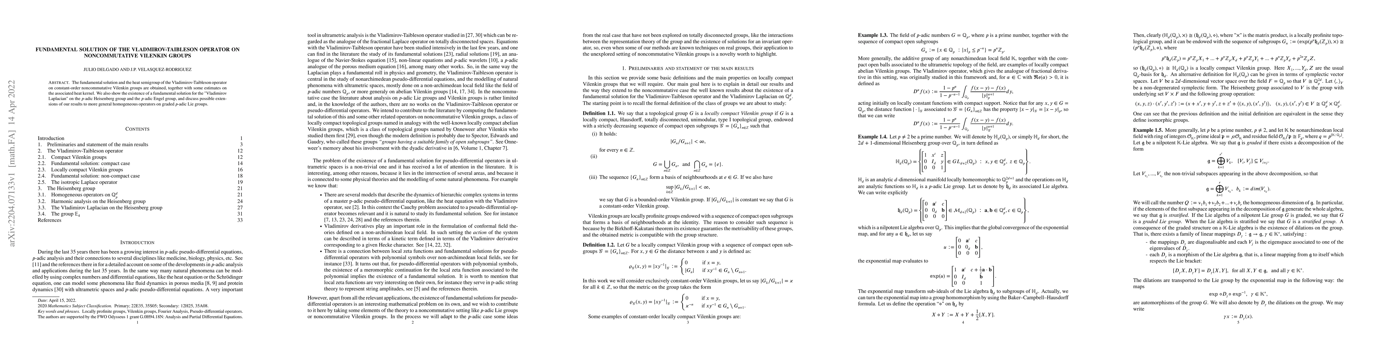 Thumbnail for Fundamental solution of the Vladimirov-Taibleson operator on
  noncommutative Vilenkin groups