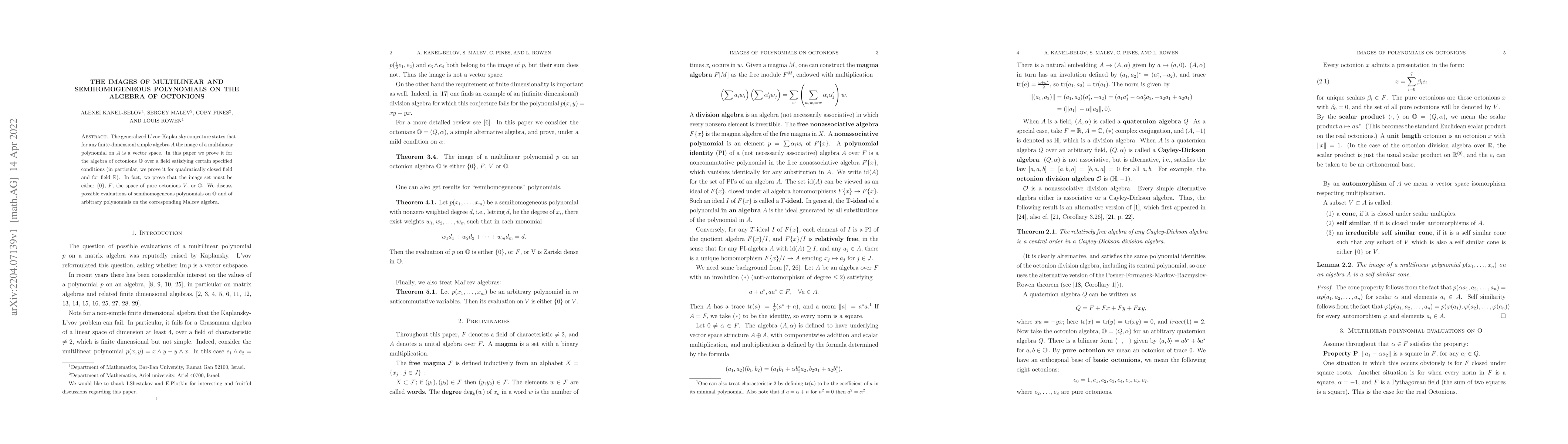 Thumbnail for The images of multilinear and semihomogeneous polynomials on the algebra
  of octonions
