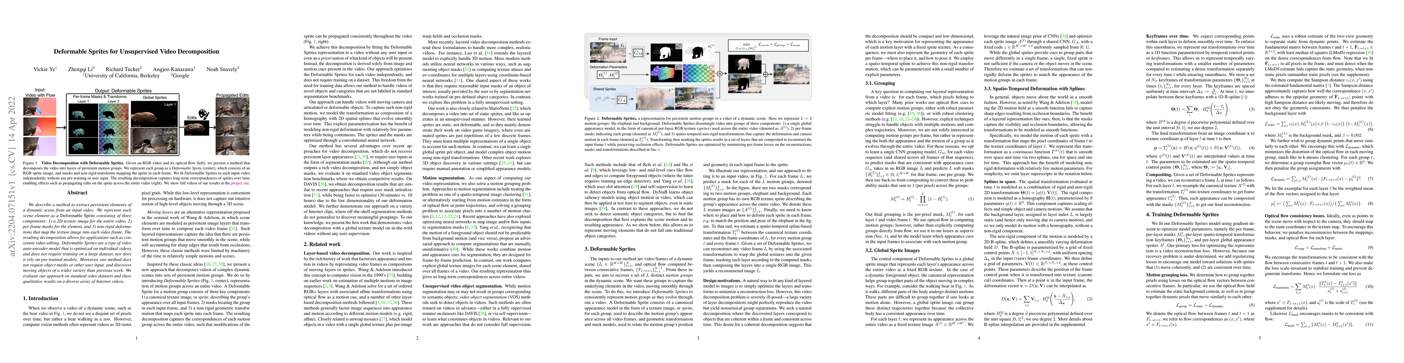 Thumbnail for Deformable Sprites for Unsupervised Video Decomposition