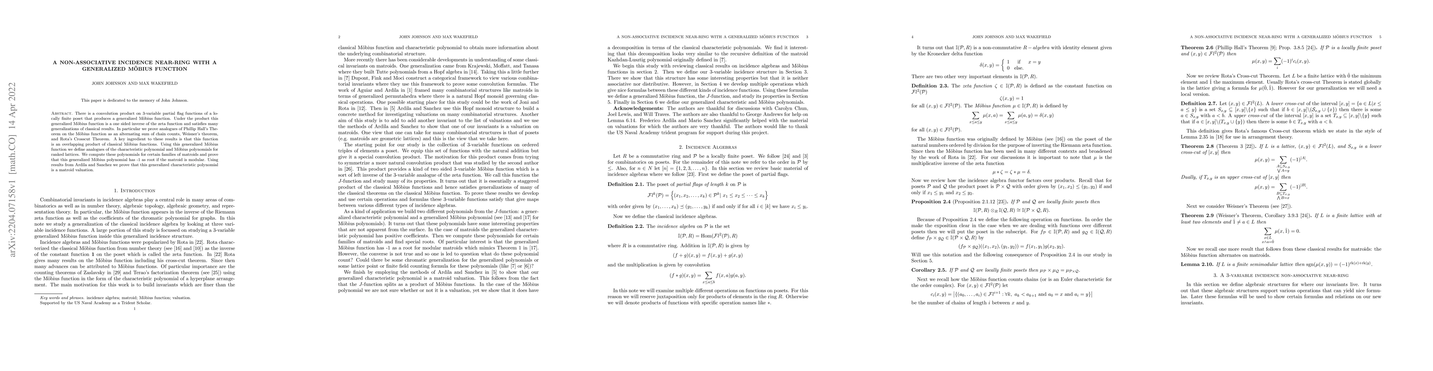 Thumbnail for A non-associative incidence near-ring with a generalized M\"obius
  function