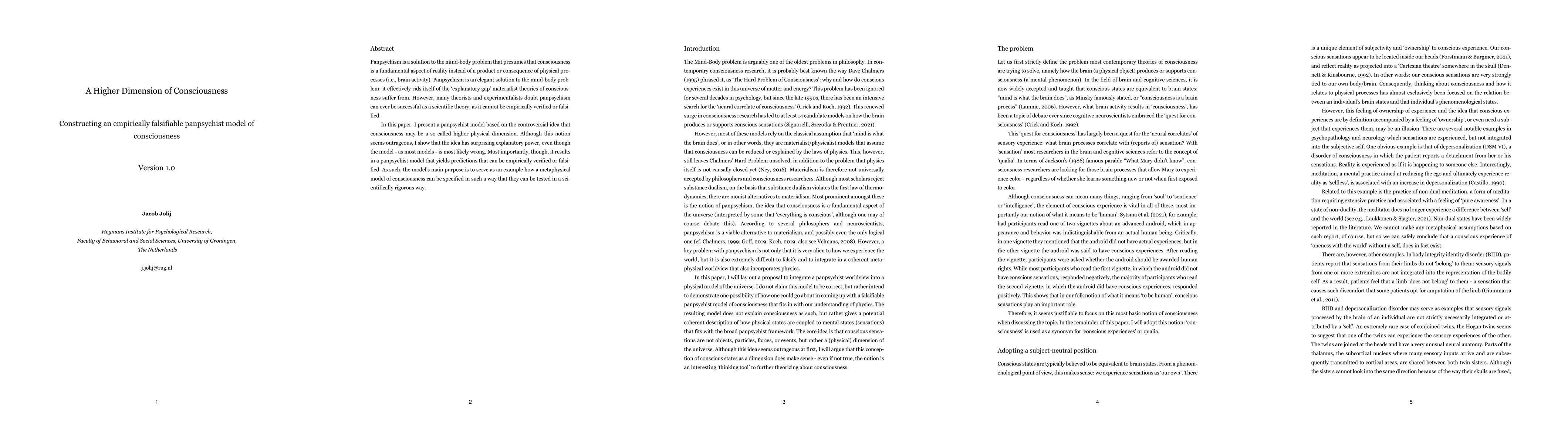 Thumbnail for A Higher Dimension of Consciousness: Constructing an empirically
  falsifiable panpsychist model of consciousness