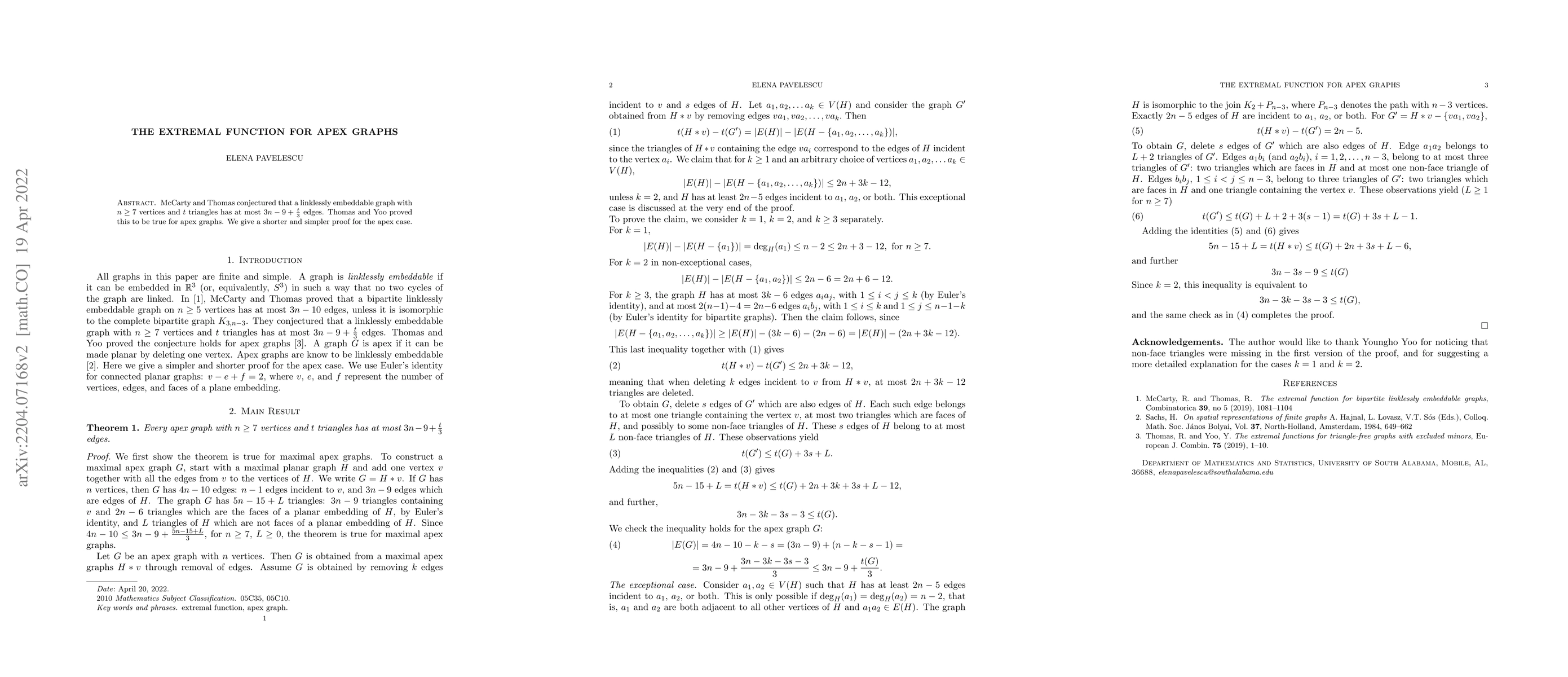 Thumbnail for The Extremal Function for Apex Graphs