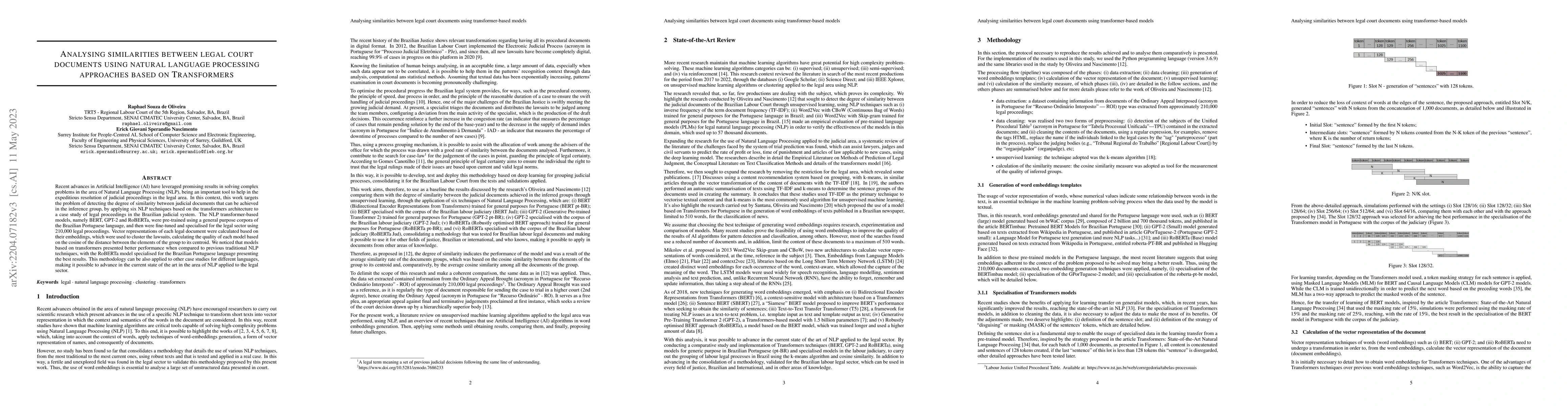 Thumbnail for Analysing similarities between legal court documents using natural
  language processing approaches based on Transformers