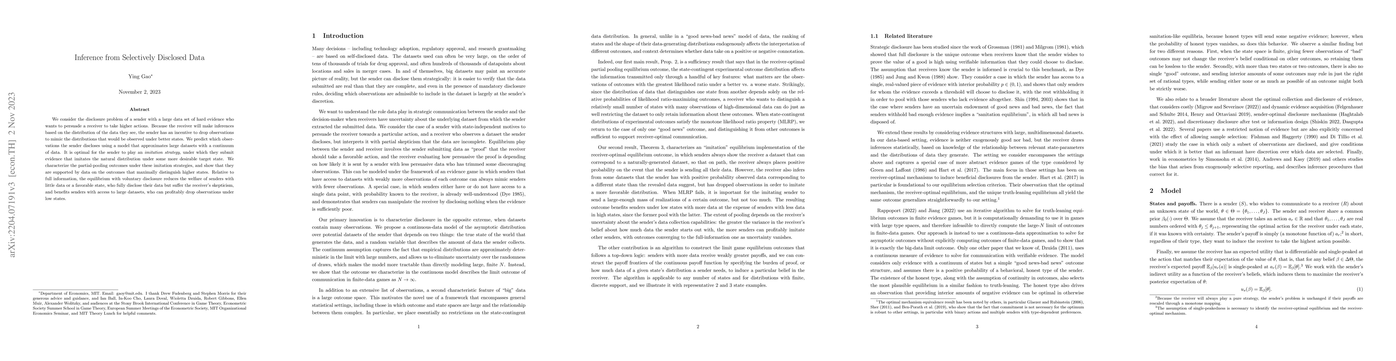 Thumbnail for Inference from Selectively Disclosed Data