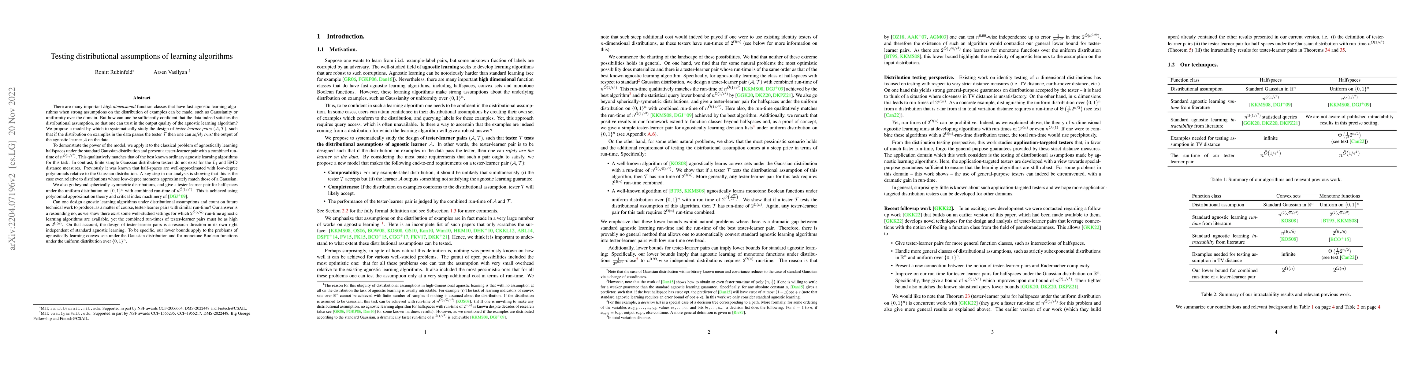Thumbnail for Testing distributional assumptions of learning algorithms