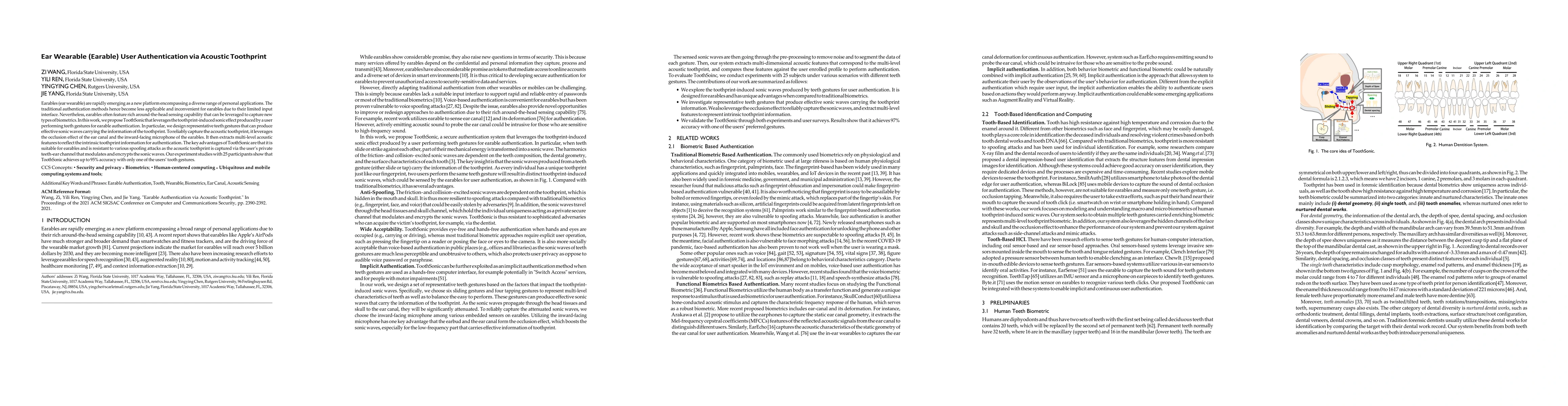 Thumbnail for Ear Wearable (Earable) User Authentication via Acoustic Toothprint
