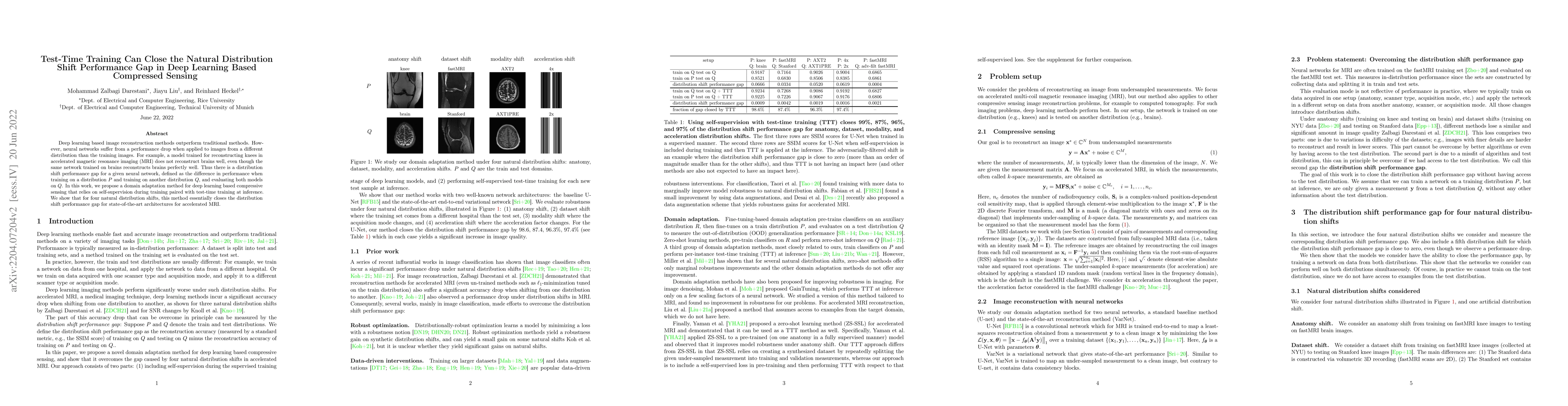 Thumbnail for Test-Time Training Can Close the Natural Distribution Shift Performance
  Gap in Deep Learning Based Compressed Sensing